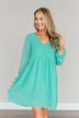 Believe In Miracles V-Neck Dress- Turquoise