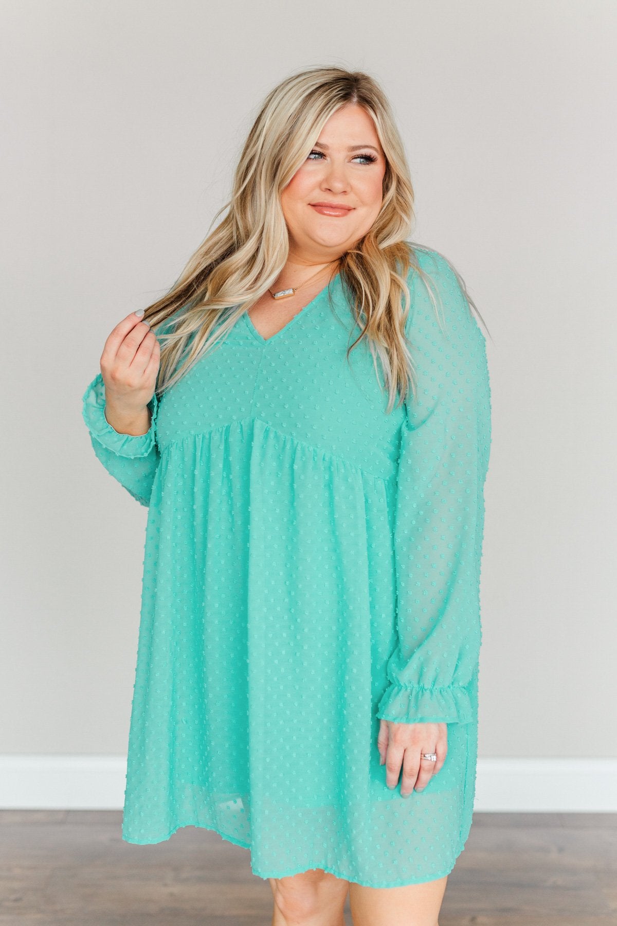 Believe In Miracles V-Neck Dress- Turquoise