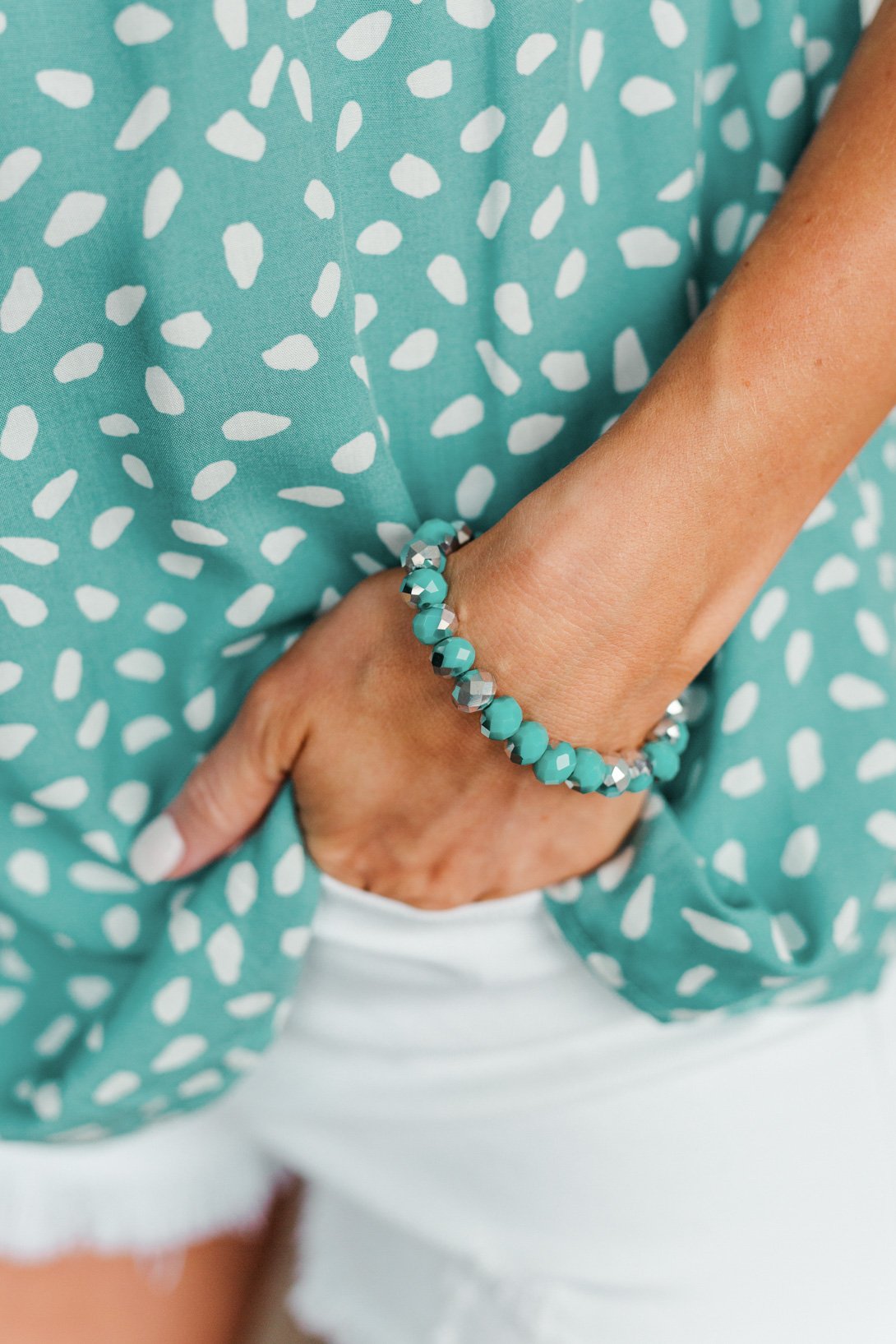 Dazzling Single Beaded Bracelet- Mint Blue & Silver