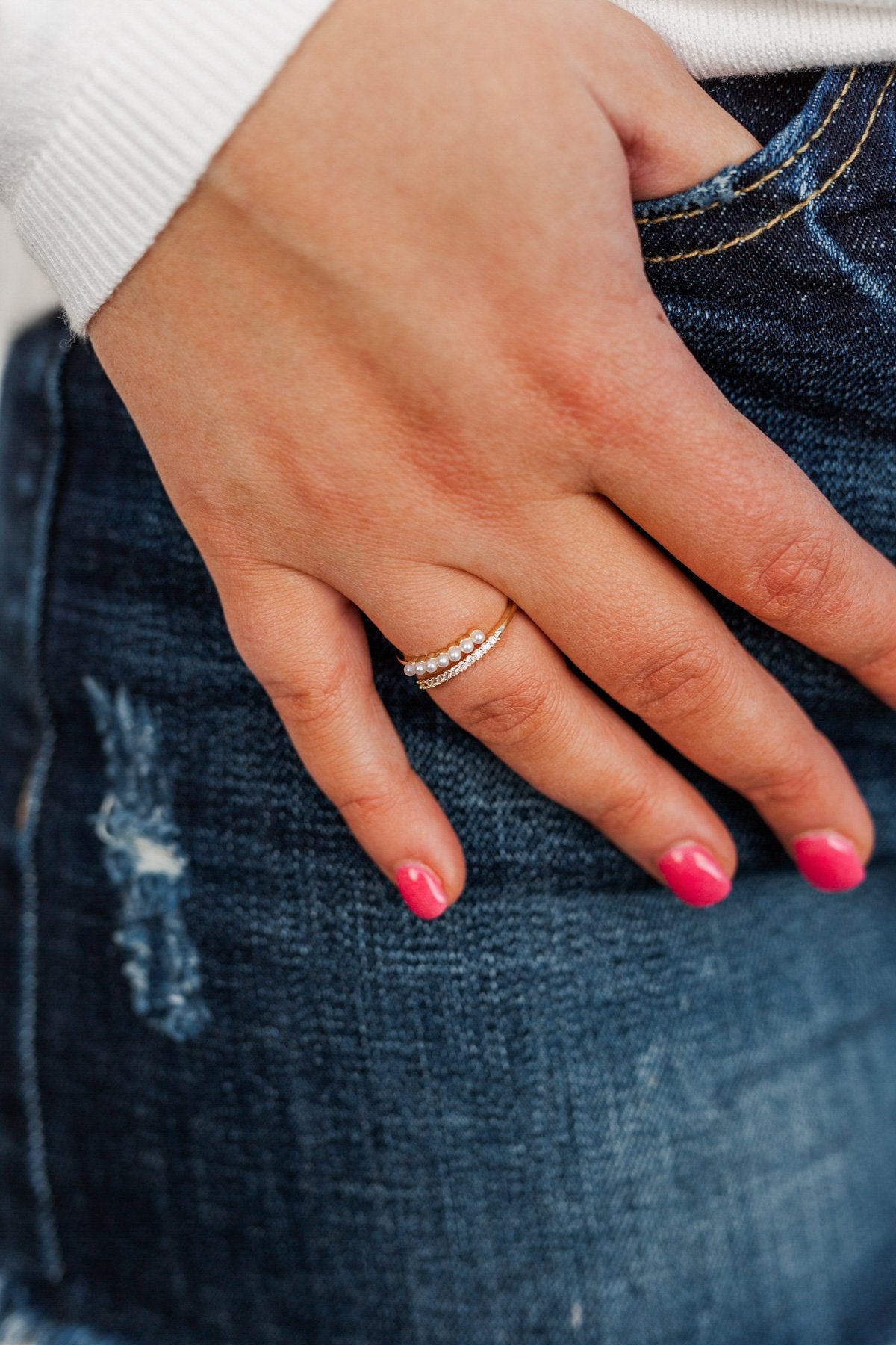Darling Dearest Adjustable Ring- Cream & Gold