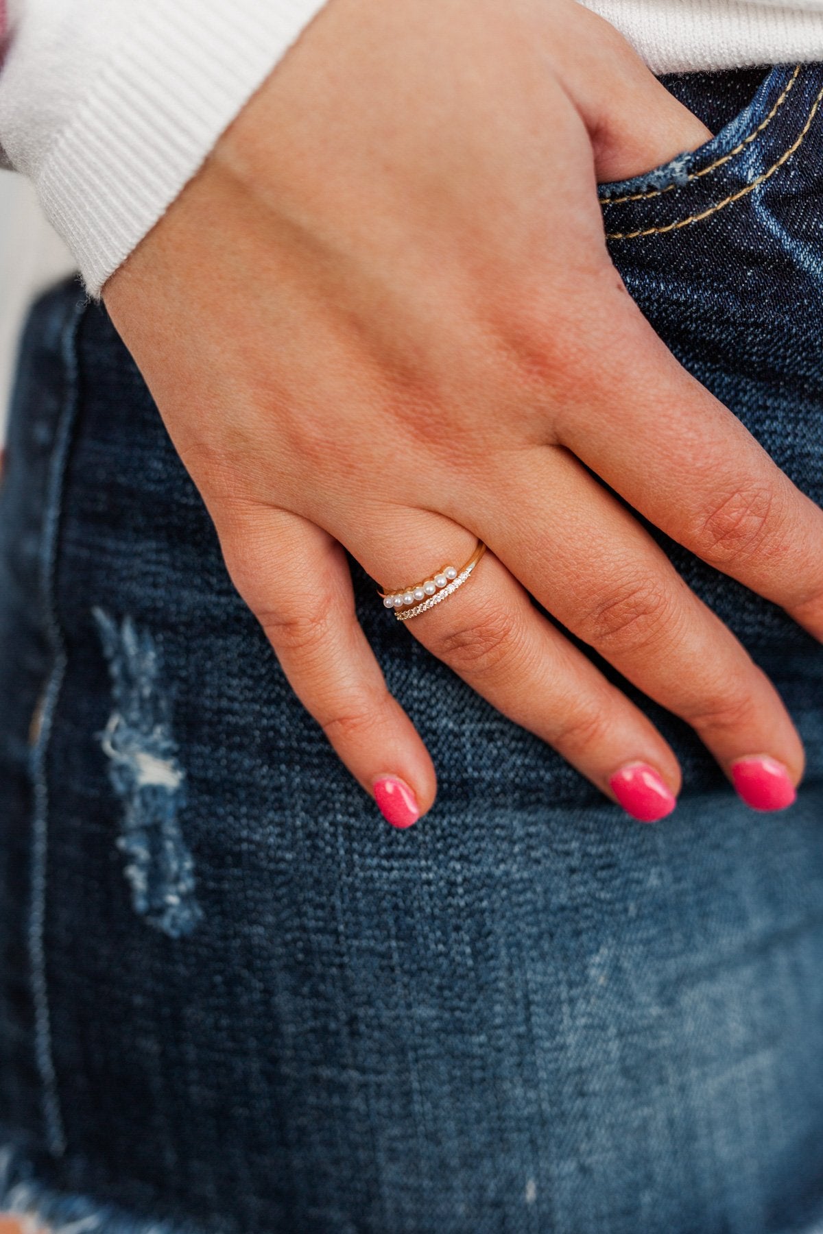 Darling Dearest Adjustable Ring- Cream & Gold