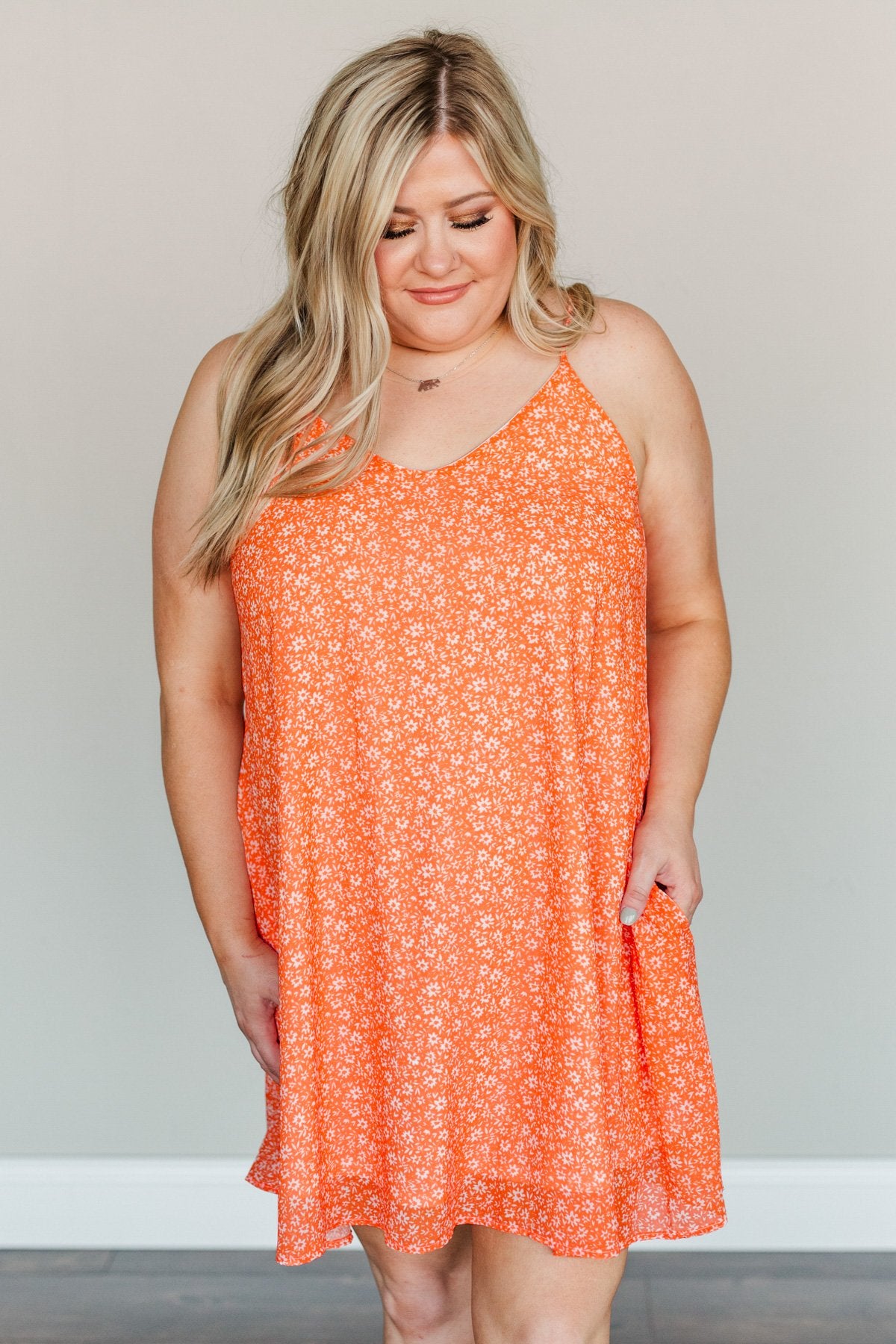 Delightful Moments Floral Dress- Vibrant Orange