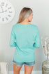 Life In Full Bloom V-Neck Knit Top- Aqua Blue