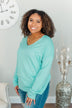 Life In Full Bloom V-Neck Knit Top- Aqua Blue