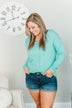 Life In Full Bloom V-Neck Knit Top- Aqua Blue