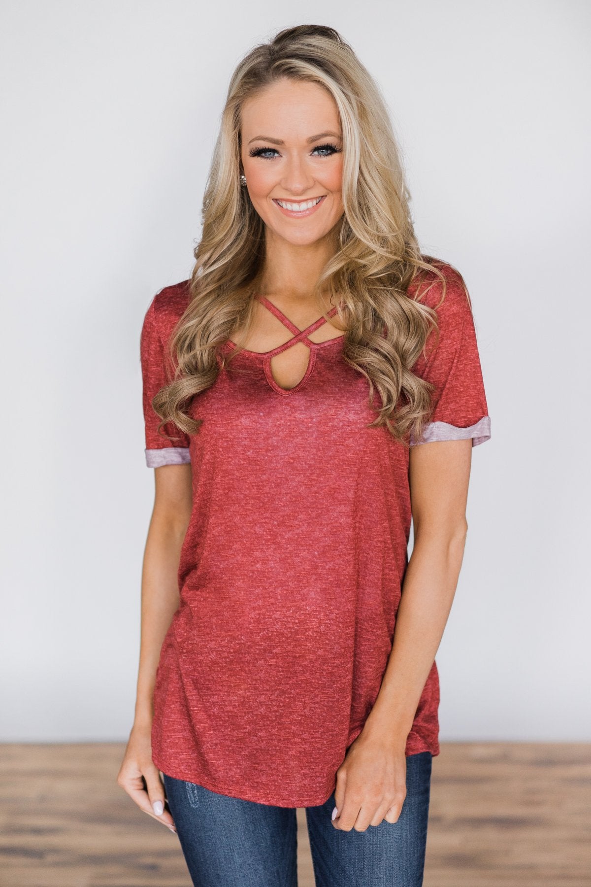 Enough for You Criss Cross Top ~ Barn Red