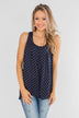 Wander Through Polka-Dot Bow Back Tank Top- Navy
