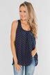 Wander Through Polka-Dot Bow Back Tank Top- Navy