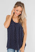Wander Through Polka-Dot Bow Back Tank Top- Navy