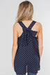 Wander Through Polka-Dot Bow Back Tank Top- Navy