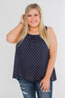 Wander Through Polka-Dot Bow Back Tank Top- Navy