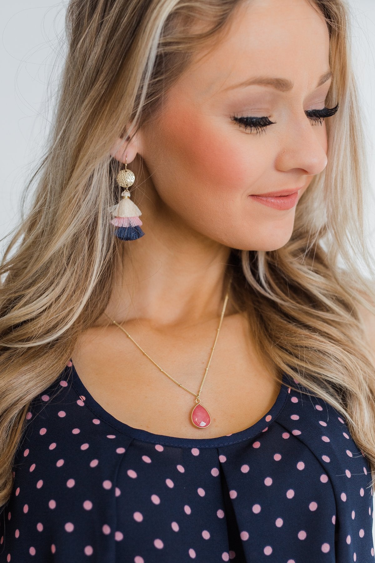 Single Teardrop Necklace- Watermelon Pink