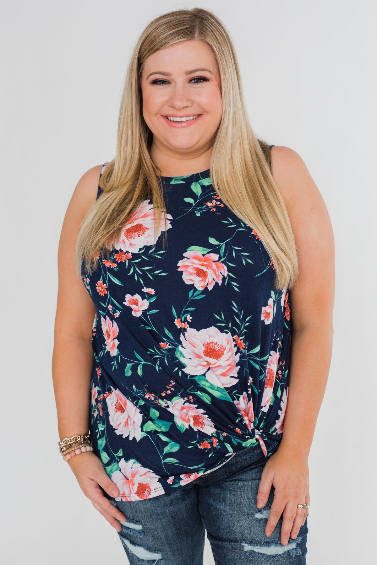 Beauty In Everything Floral Knot Top- Navy