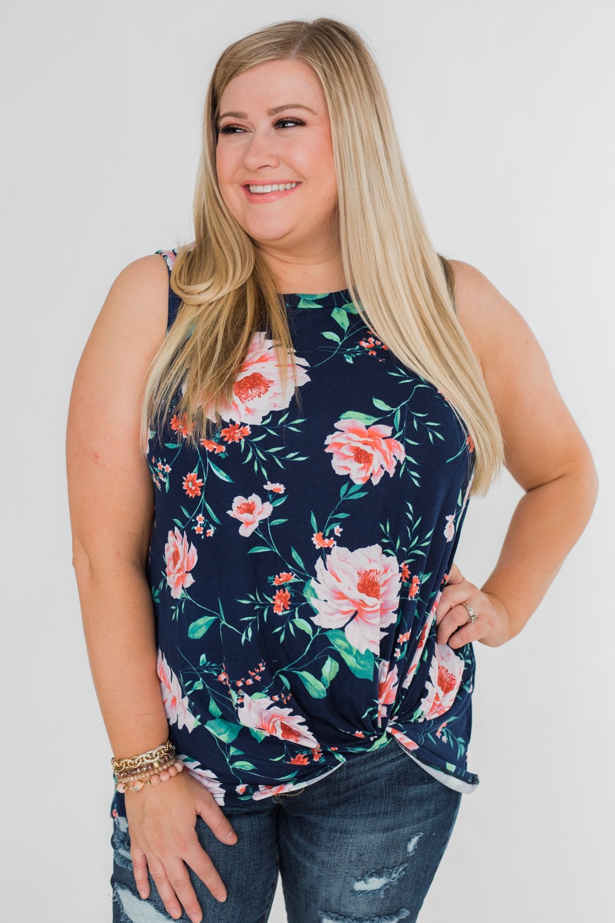 Beauty In Everything Floral Knot Top- Navy