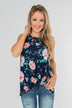Beauty In Everything Floral Knot Top- Navy