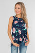 Beauty In Everything Floral Knot Top- Navy