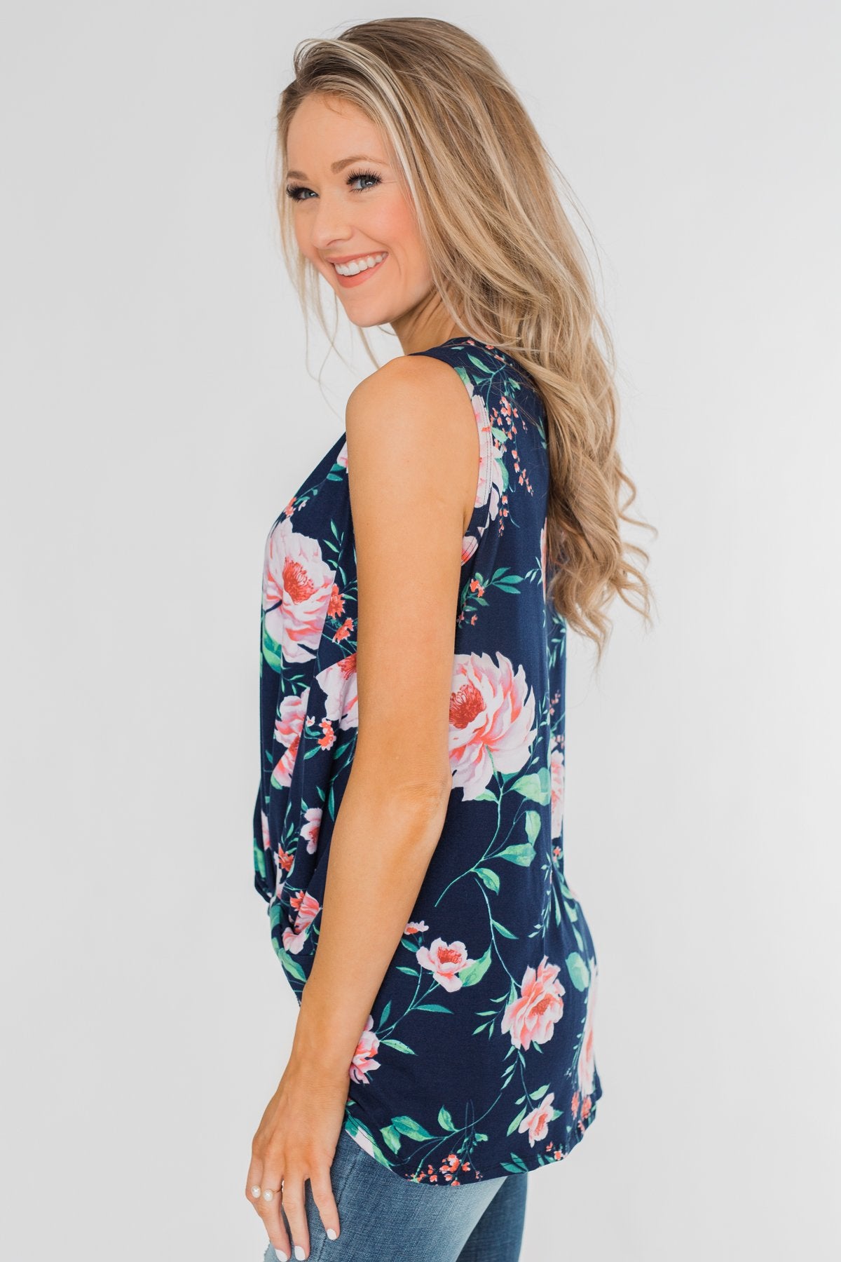 Beauty In Everything Floral Knot Top- Navy