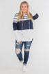 Speak to Me Color Block Drawstring Hoodie- Navy & Ivory