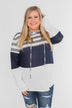 Speak to Me Color Block Drawstring Hoodie- Navy & Ivory