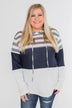 Speak to Me Color Block Drawstring Hoodie- Navy & Ivory