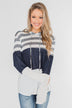 Speak to Me Color Block Drawstring Hoodie- Navy & Ivory