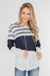 Speak to Me Color Block Drawstring Hoodie- Navy & Ivory