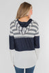 Speak to Me Color Block Drawstring Hoodie- Navy & Ivory