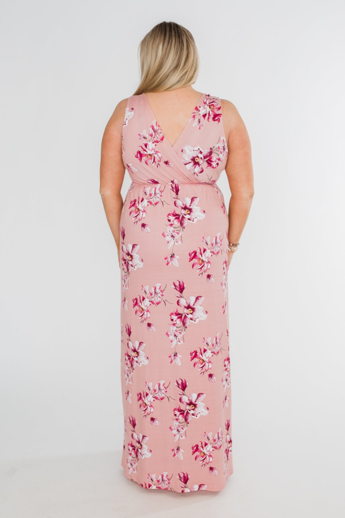 Daydreaming in Floral V-Neck Maxi Dress- Soft Pink