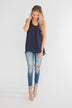 Wander Through Polka-Dot Bow Back Tank Top- Navy