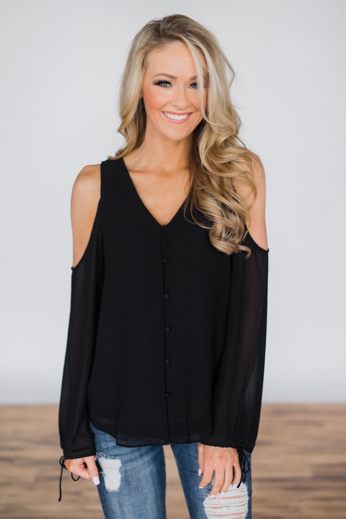 Chasing Perfection Black Cold Shoulder Top