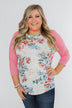 Floral Blessings 3/4 Sleeve Top- Ivory & Pink