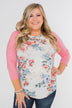 Floral Blessings 3/4 Sleeve Top- Ivory & Pink