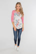 Floral Blessings 3/4 Sleeve Top- Ivory & Pink