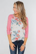 Floral Blessings 3/4 Sleeve Top- Ivory & Pink