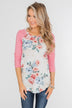 Floral Blessings 3/4 Sleeve Top- Ivory & Pink