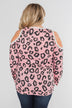 Attention On You Leopard Cold Shoulder Top- Pink