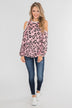 Attention On You Leopard Cold Shoulder Top- Pink