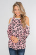 Attention On You Leopard Cold Shoulder Top- Pink