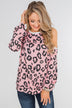 Attention On You Leopard Cold Shoulder Top- Pink
