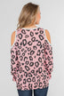 Attention On You Leopard Cold Shoulder Top- Pink