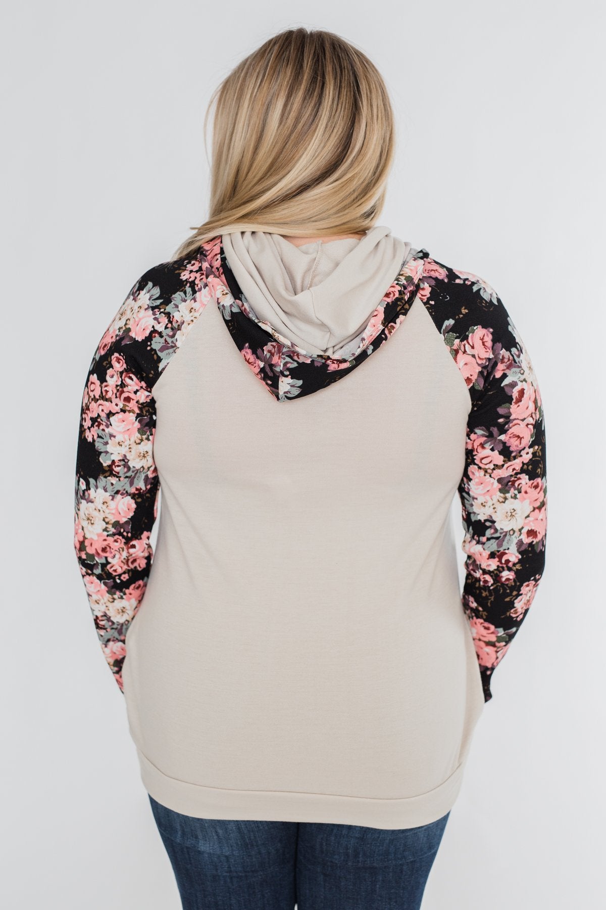 Floral Double Hood Sweatshirt- Beige