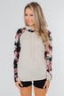 Floral Double Hood Sweatshirt- Beige