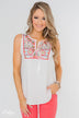 More Beautiful You Embroider Tank Top- White