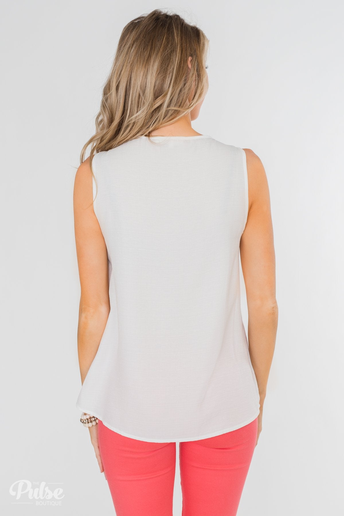 More Beautiful You Embroider Tank Top- White