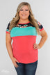 Illuminate The Room Floral Color Block Top- Dark Pink & Navy