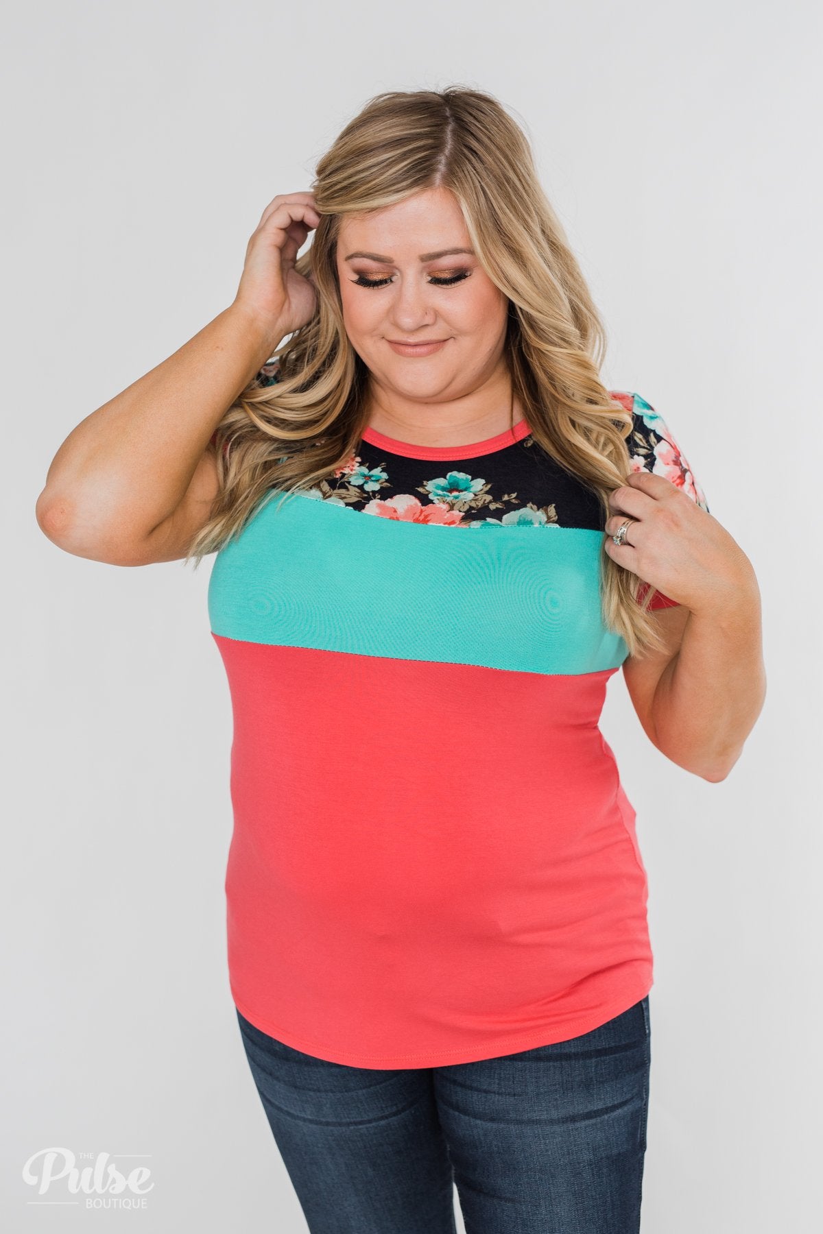Illuminate The Room Floral Color Block Top- Dark Pink & Navy