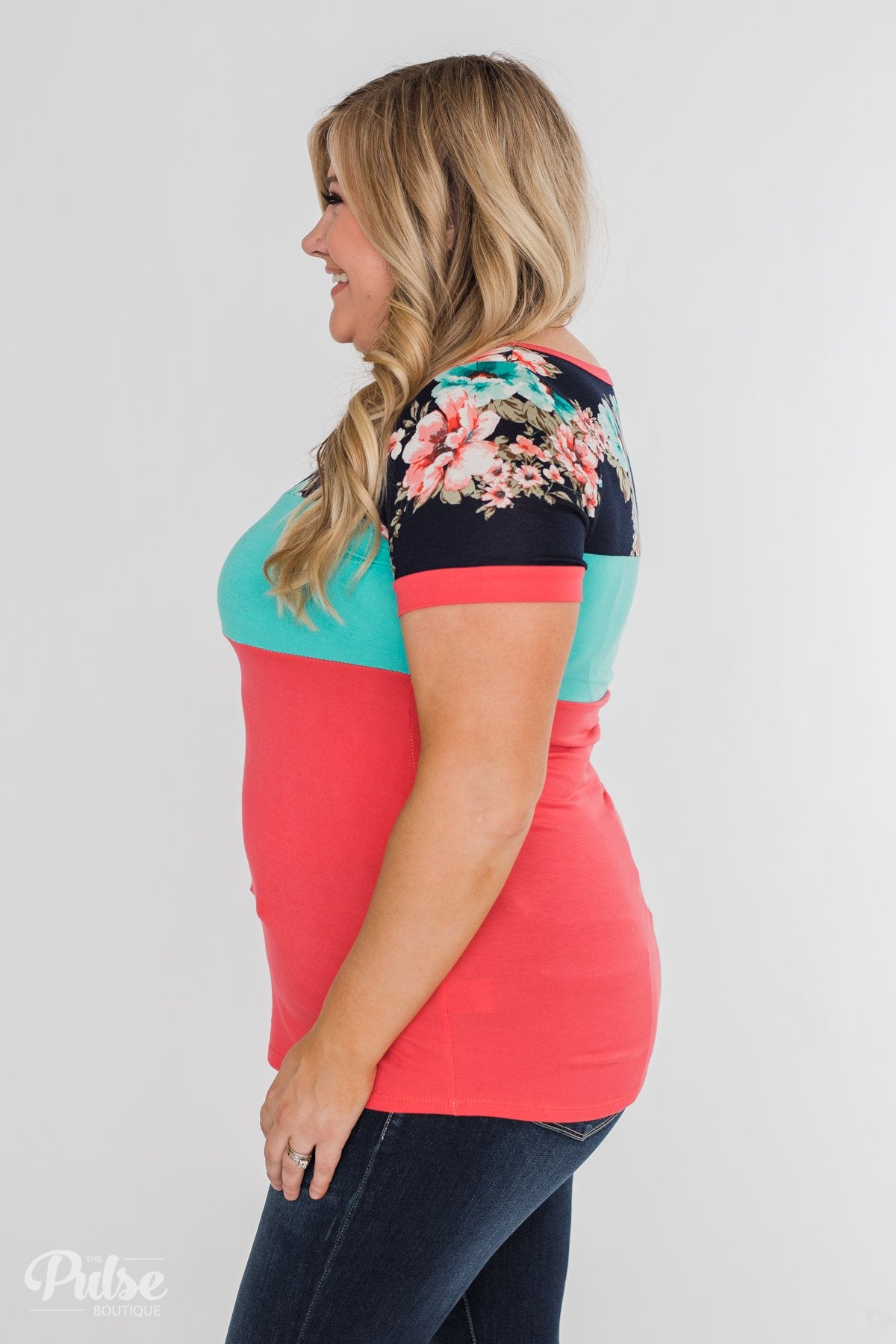 Illuminate The Room Floral Color Block Top- Dark Pink & Navy
