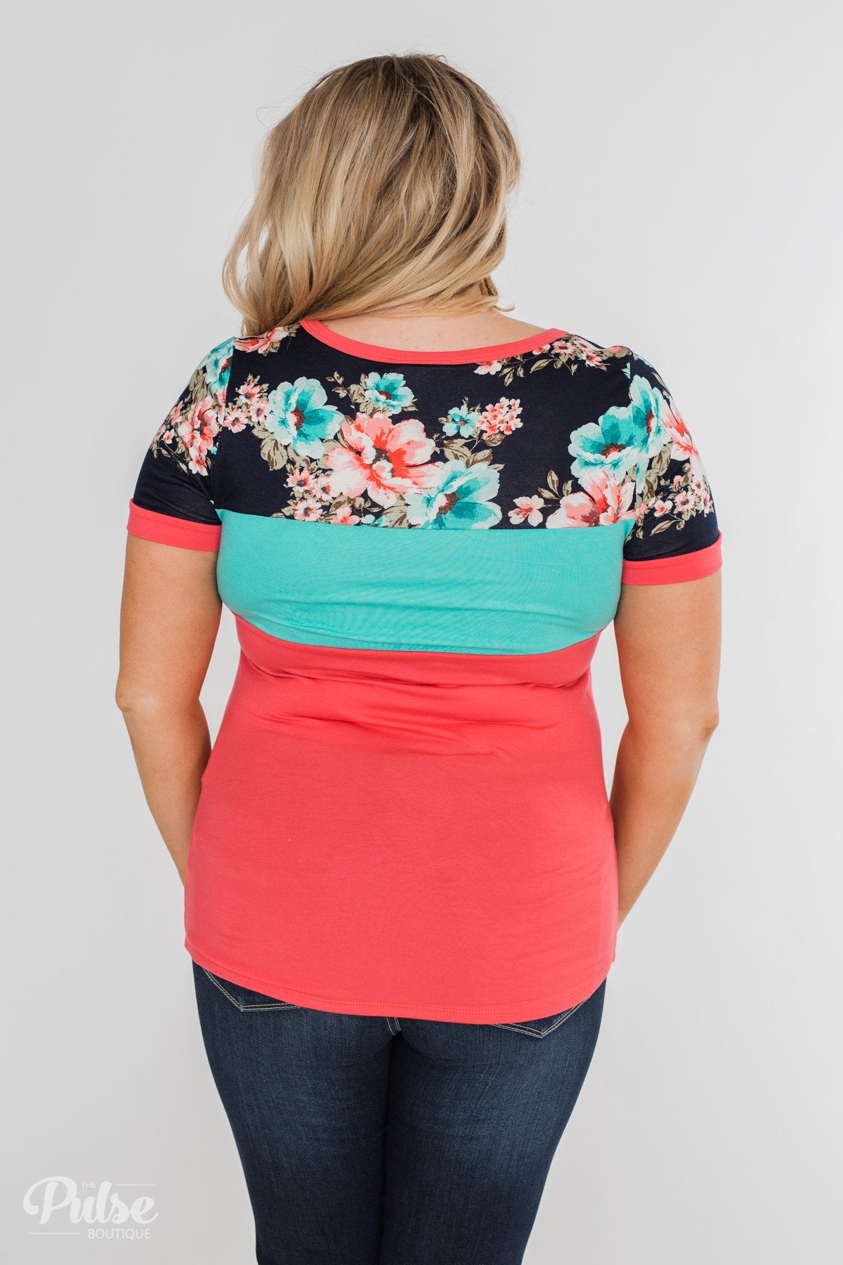 Illuminate The Room Floral Color Block Top- Dark Pink & Navy