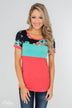 Illuminate The Room Floral Color Block Top- Dark Pink & Navy