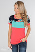 Illuminate The Room Floral Color Block Top- Dark Pink & Navy
